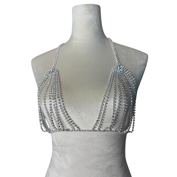 Unbranded Tops - Vintage Y2K Rhinestone Crystal Body Chain Bra Top Crystal Festival Rave Small XS